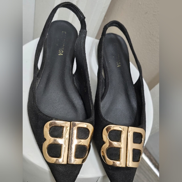 Balenciaga BB Velvet Slingback Pointy Toe Black Flats - Picture 4 of 10
